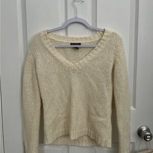 New York & Company Cream V-Neck Sweater
